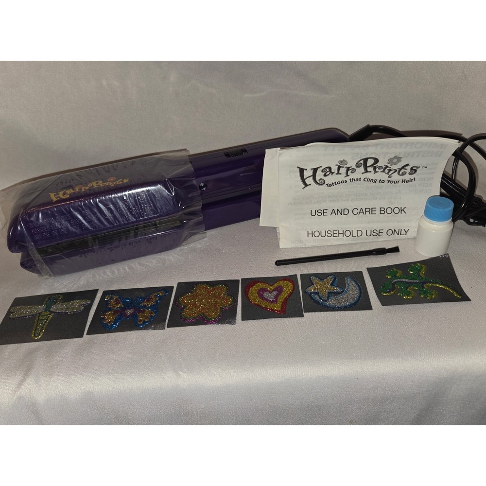 Hair Prints Purple Flat Iron Hair Straightener Kit w/ Book & Glitter Stencils
